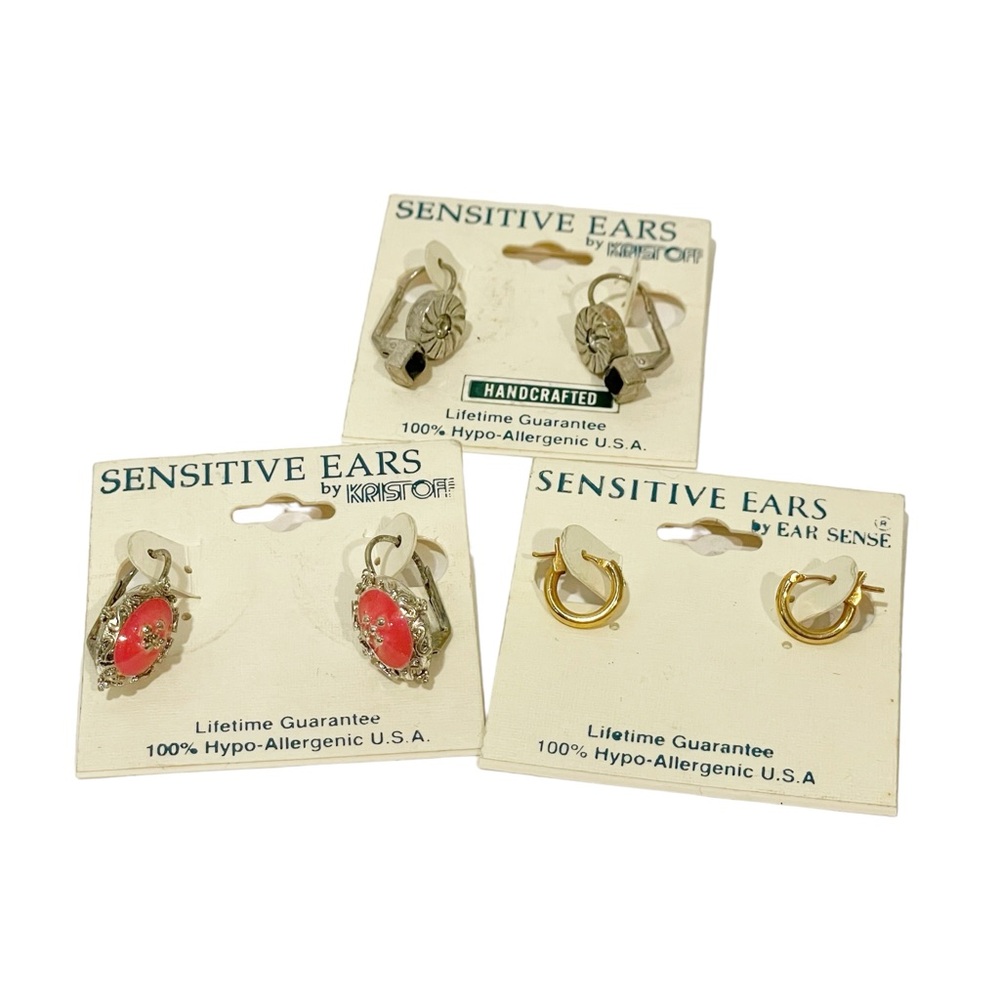 Vintage Sensitive Ears by Kristoff‎ Made in USA Lot of 3 Earring Lot NEW